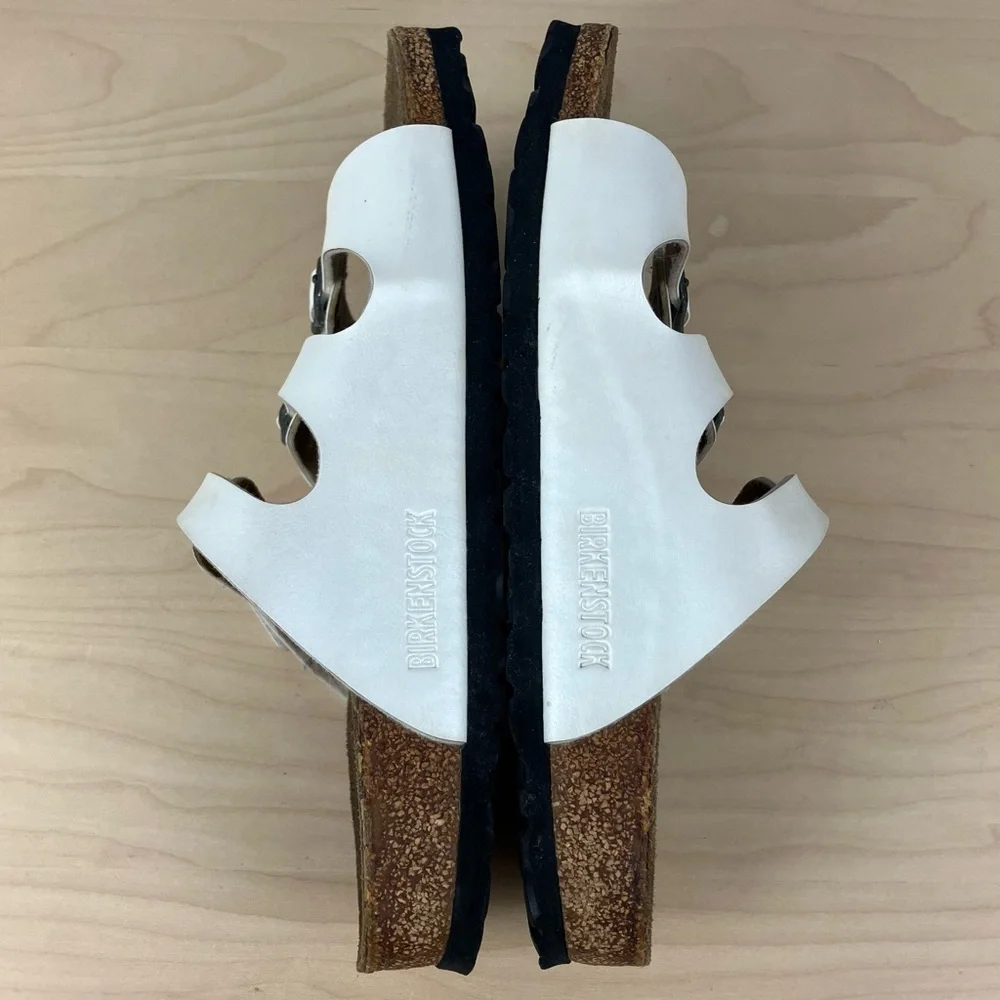 Birkenstock Women’s Size 39 / 8.0 Florida White Leather 3 Strap Cork Sandals - Picture 4 of 15